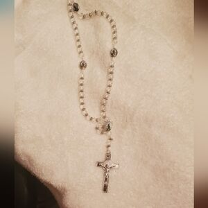 Clear Beaded Rosary Necklace | Silver Crucifix Cross | Faith Jewelry | Catholic
